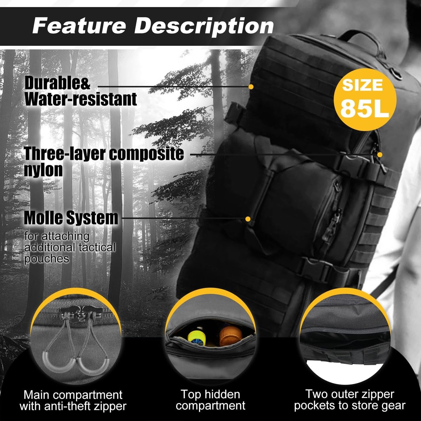 3 In 1 Military Backpack Travel Duffle Bag For Weekender Gym Traveling Workout Deployment - Recomp1