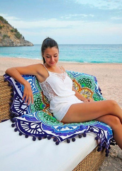 Polygon Printing Tassel Round Bath Towel Yoga Mat - Recomp1