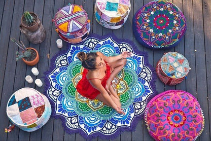 Polygon Printing Tassel Round Bath Towel Yoga Mat - Recomp1