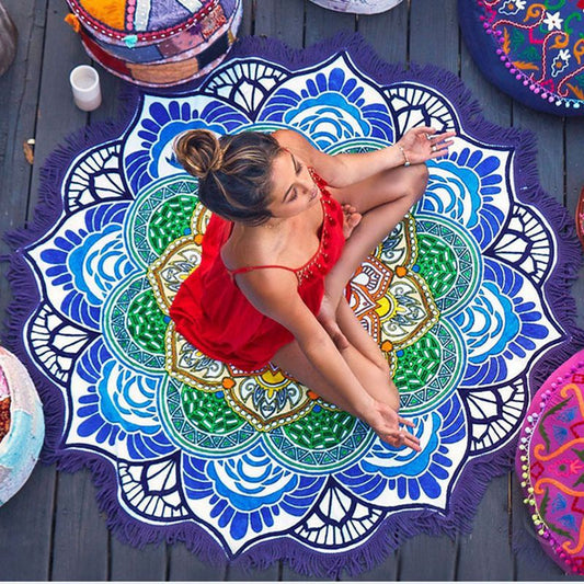 Polygon Printing Tassel Round Bath Towel Yoga Mat - Recomp1