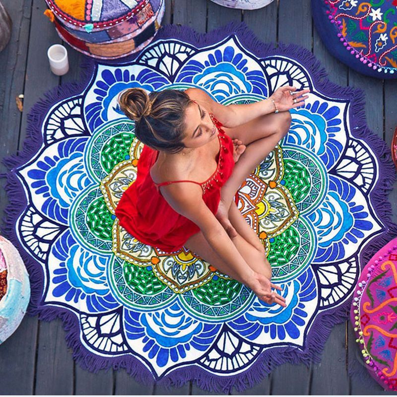 Polygon Printing Tassel Round Bath Towel Yoga Mat - Recomp1