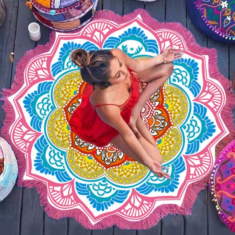 Polygon Printing Tassel Round Bath Towel Yoga Mat - Recomp1