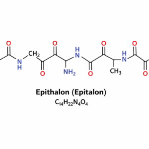 2D molecular schematic of Epithalon (Epitalon) peptide showing its chemical structure and molecular formula C14H22N4O4, illustrated in a clean black-and-white research diagram.